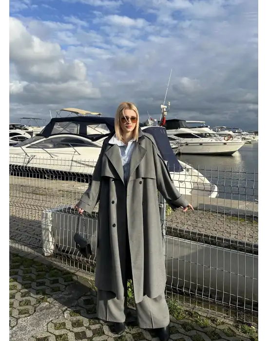 Leora Apolet Detay Uzun Kuşaklı Trençkot