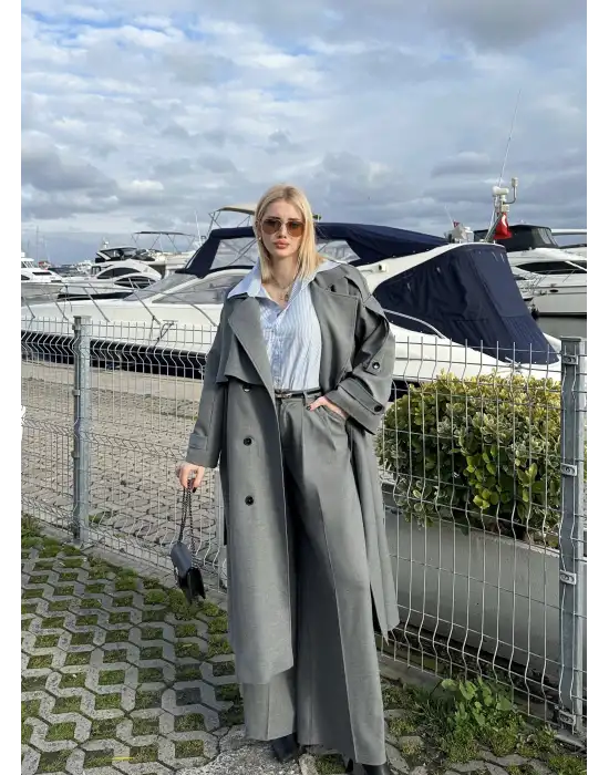 Leora Apolet Detay Uzun Kuşaklı Trençkot