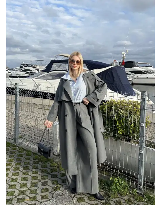 Leora Apolet Detay Uzun Kuşaklı Trençkot