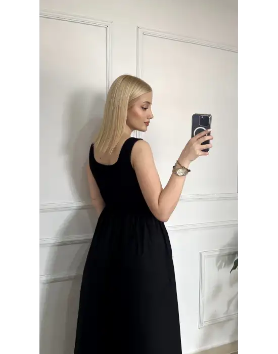 Lorane Askılı Alt Poplin Cepli Prenses Elbise