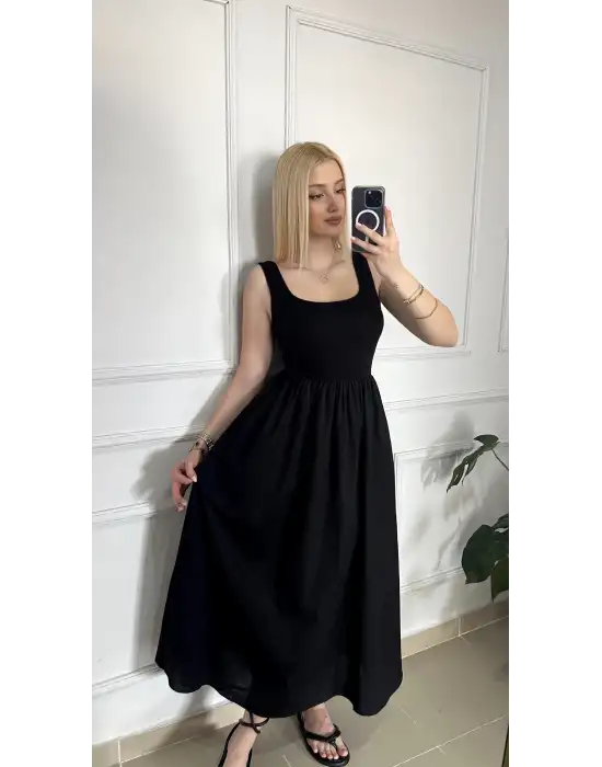 Lorane Askılı Alt Poplin Cepli Prenses Elbise