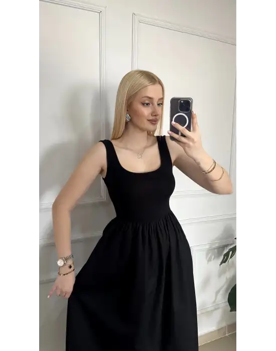 Lorane Askılı Alt Poplin Cepli Prenses Elbise