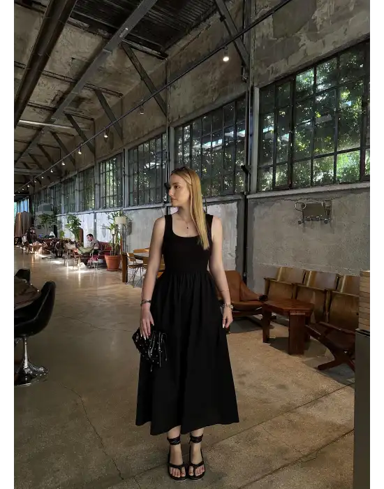 Lorane Askılı Alt Poplin Cepli Prenses Elbise