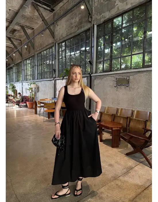 Lorane Askılı Alt Poplin Cepli Prenses Elbise