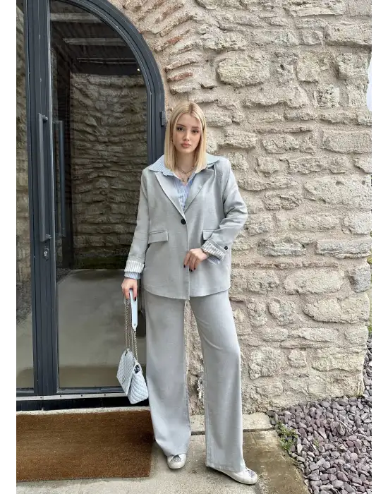 Maggie Gri Blazer Ceket/Pantolon Takım