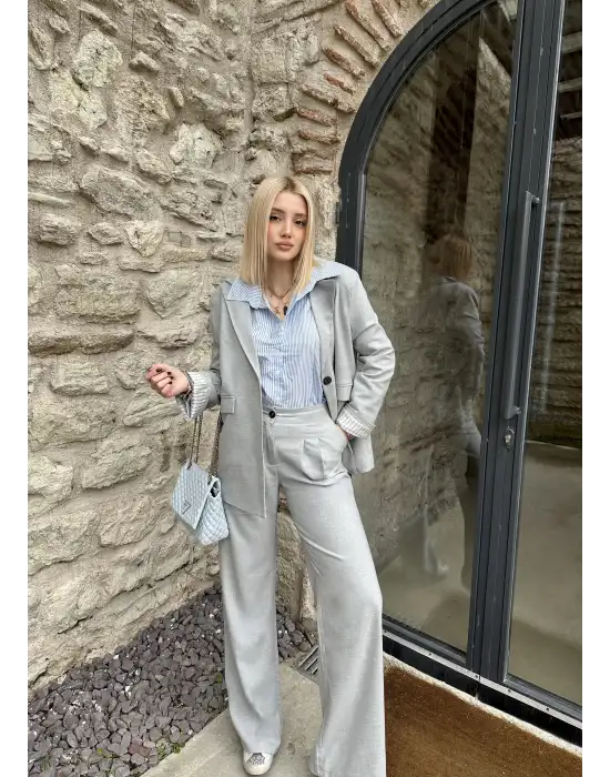 Maggie Gri Blazer Ceket/Pantolon Takım