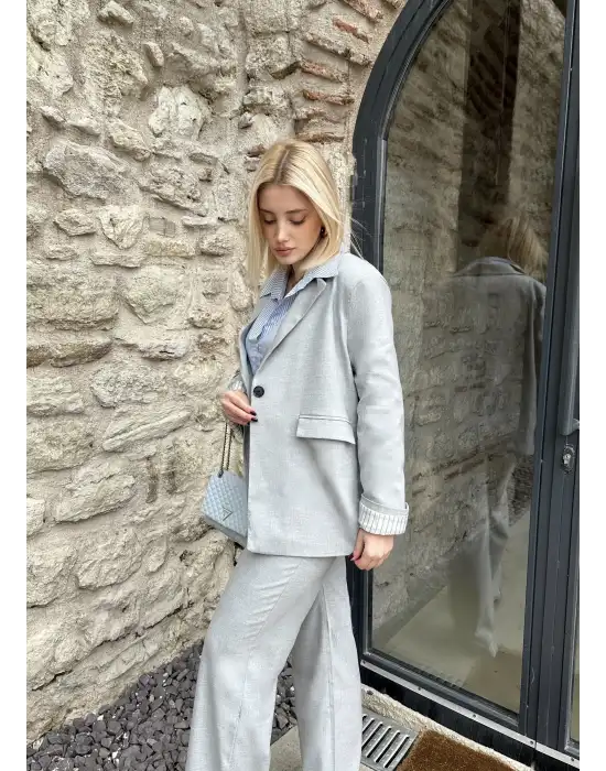 Maggie Gri Blazer Ceket/Pantolon Takım