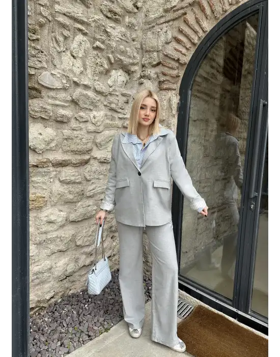 Maggie Gri Blazer Ceket/Pantolon Takım