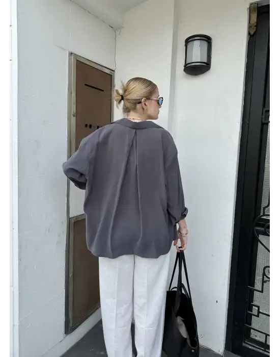 Massia Antrasit Tensel Oversize Gömlek