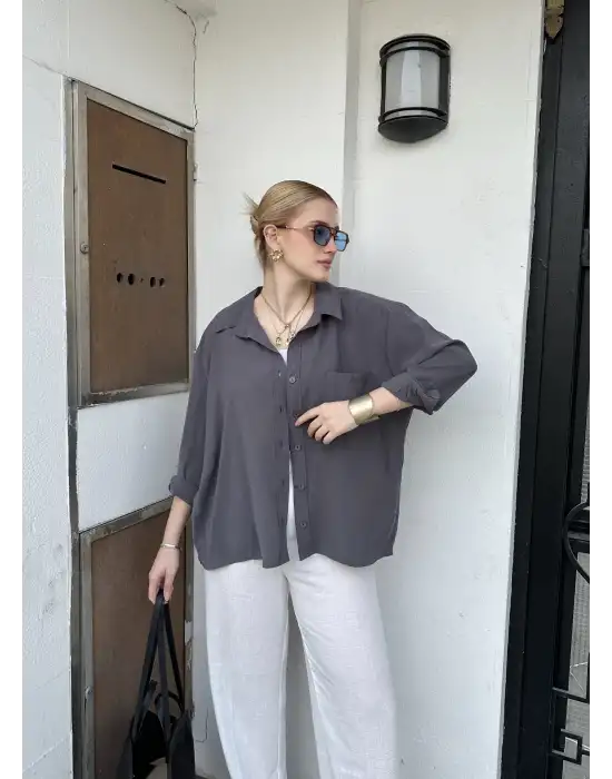 Massia Antrasit Tensel Oversize Gömlek