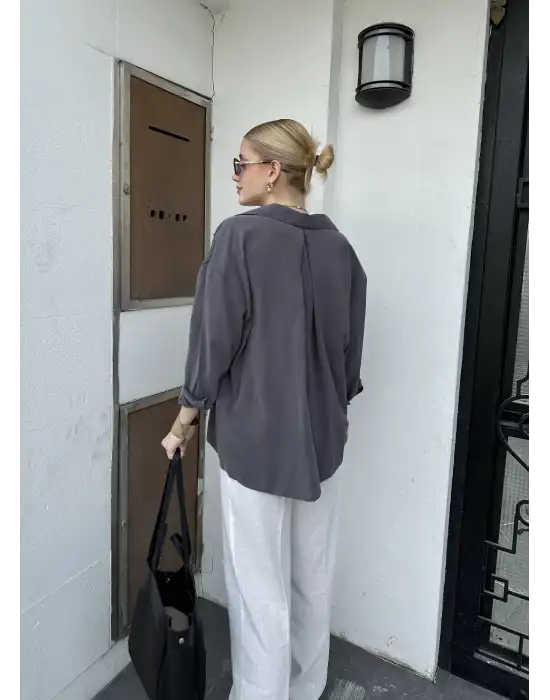 Massia Antrasit Tensel Oversize Gömlek