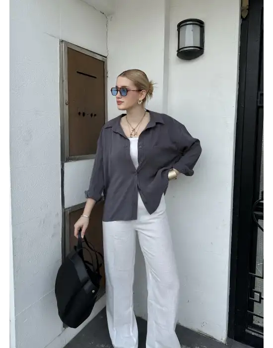 Massia Antrasit Tensel Oversize Gömlek