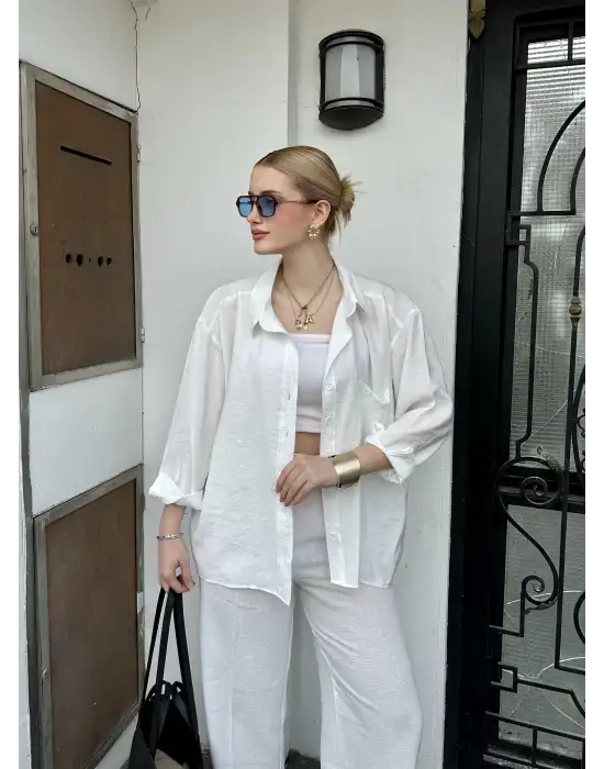 Massia Beyaz Tensel Oversize Gömlek