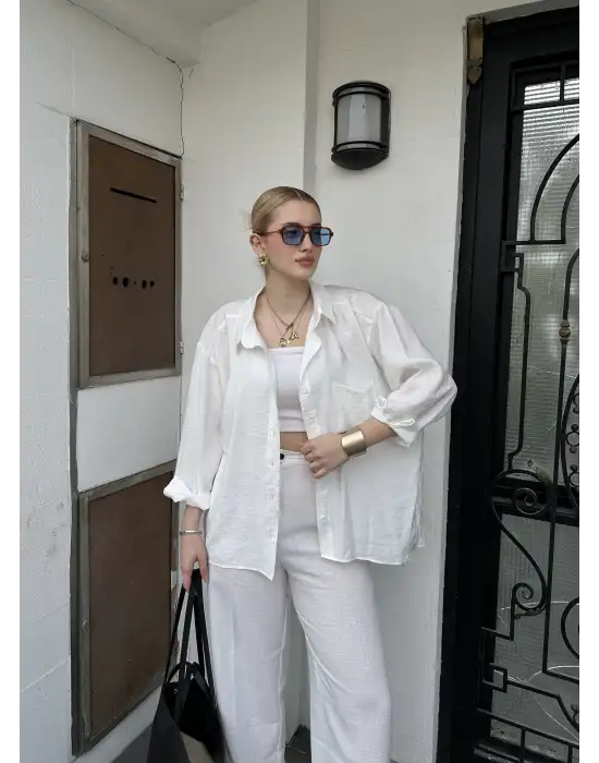Massia Beyaz Tensel Oversize Gömlek