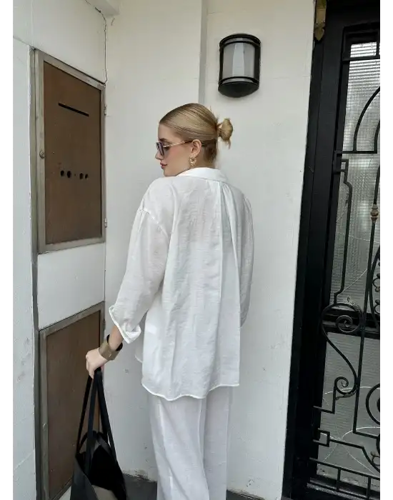 Massia Beyaz Tensel Oversize Gömlek