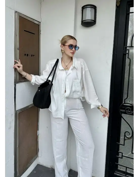 Massia Beyaz Tensel Oversize Gömlek