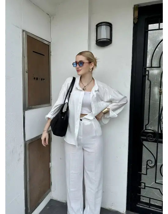 Massia Beyaz Tensel Oversize Gömlek