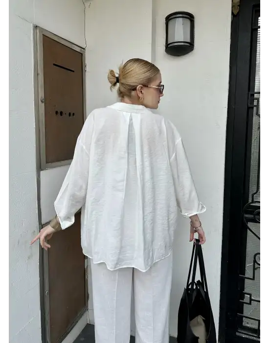 Massia Beyaz Tensel Oversize Gömlek