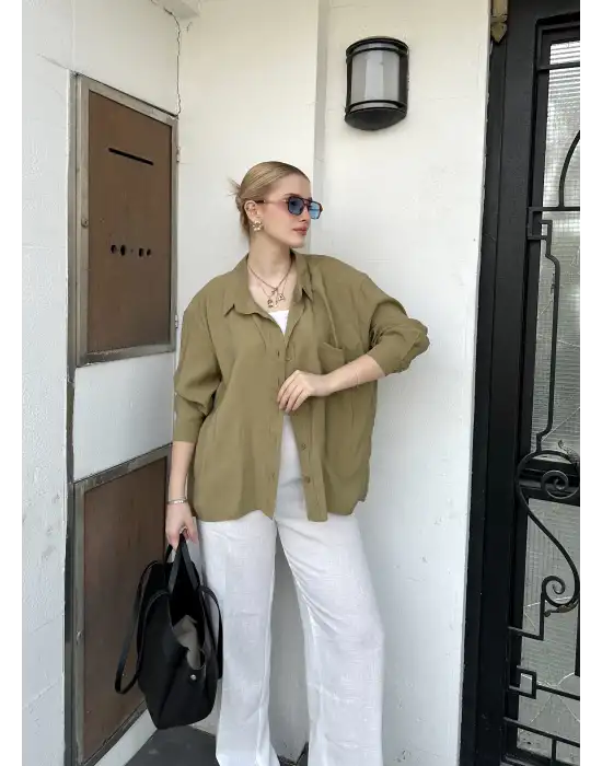 Massia Çağla Yeşil Tensel Oversize Gömlek