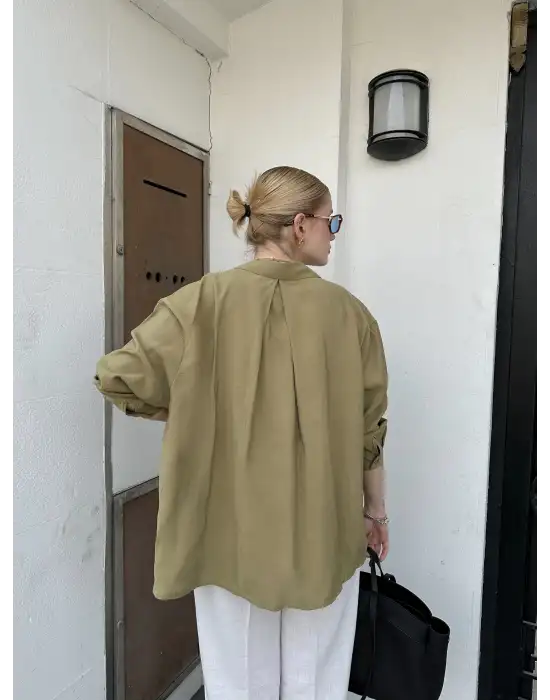 Massia Çağla Yeşil Tensel Oversize Gömlek