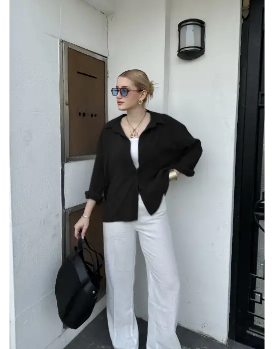 Massia Siyah Tensel Oversize Gömlek