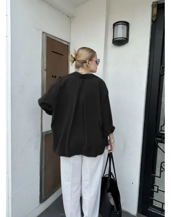 Massia Siyah Tensel Oversize Gömlek