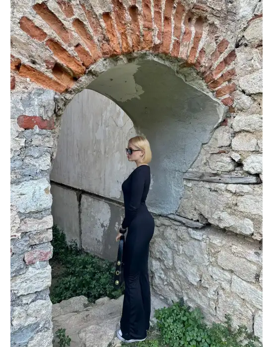 Mateo Fermuarlı İspanyol Paça Şardonlu Tayt Tulum