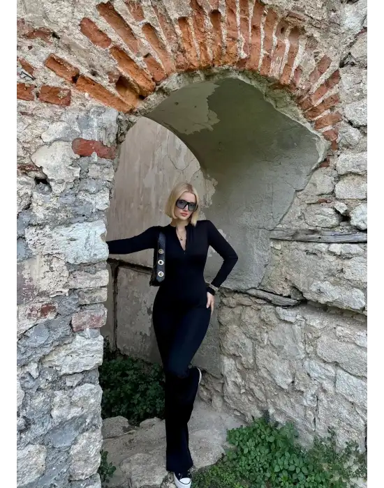 Mateo Fermuarlı İspanyol Paça Şardonlu Tayt Tulum