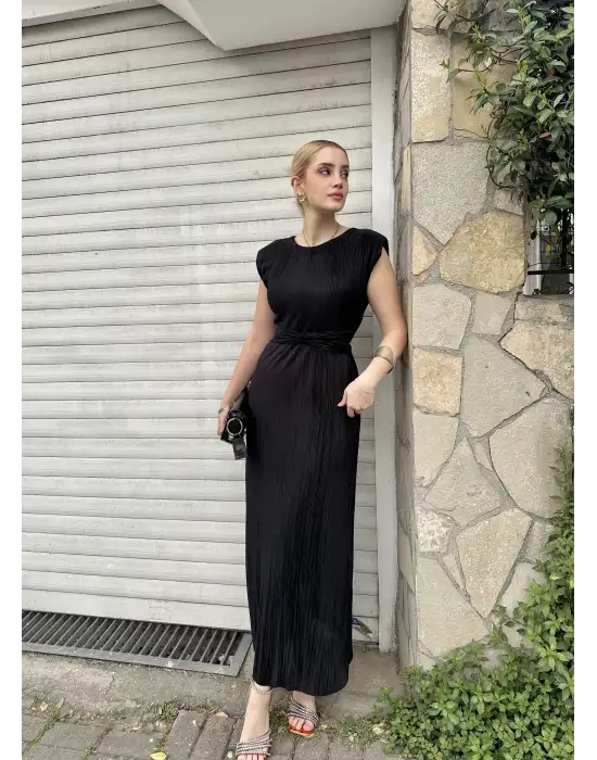 Melina Siyah Düğüm Detay Piliseli Elbise