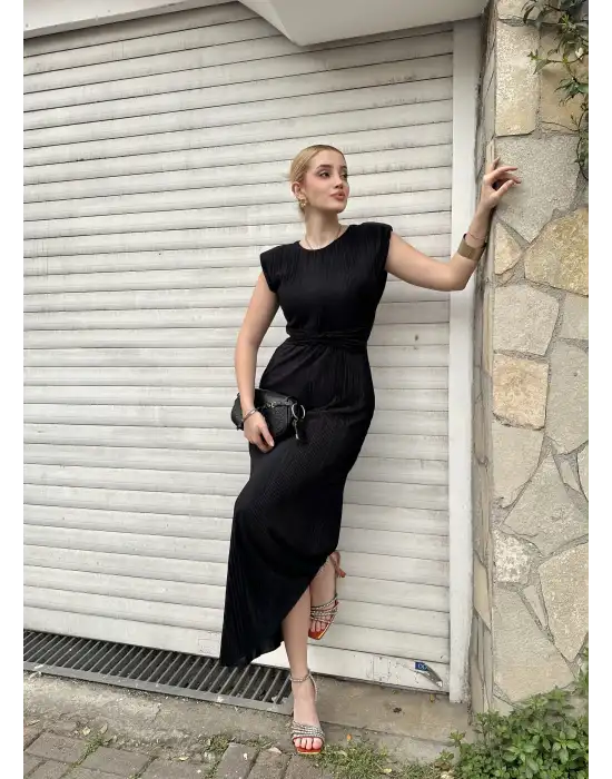 Melina Siyah Düğüm Detay Piliseli Elbise
