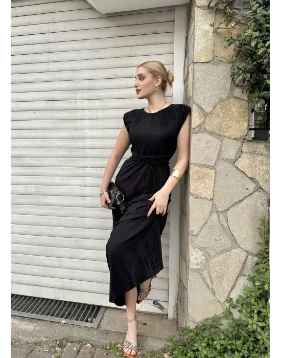 Melina Siyah Düğüm Detay Piliseli Elbise