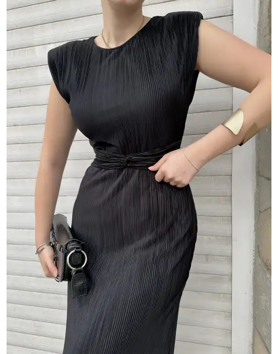 Melina Siyah Düğüm Detay Piliseli Elbise