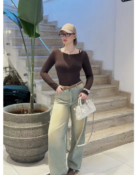 Mila Kaşmir Transparan Kahve Bluz