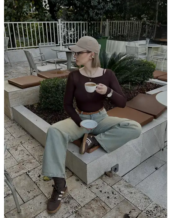 Mila Kaşmir Transparan Kahve Bluz