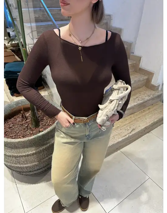 Mila Kaşmir Transparan Kahve Bluz