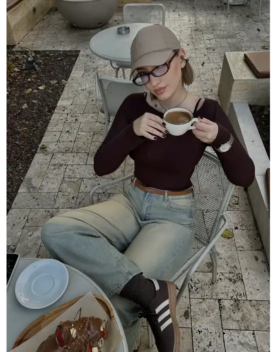 Mila Kaşmir Transparan Kahve Bluz