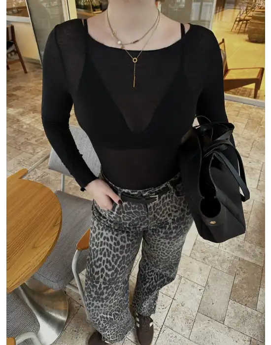 Mila Kaşmir Transparan Siyah Bluz