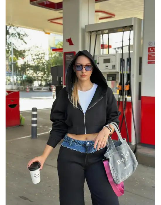 Molyn Şardonlu Kot Detay İkili Siyah Eşofman Takım