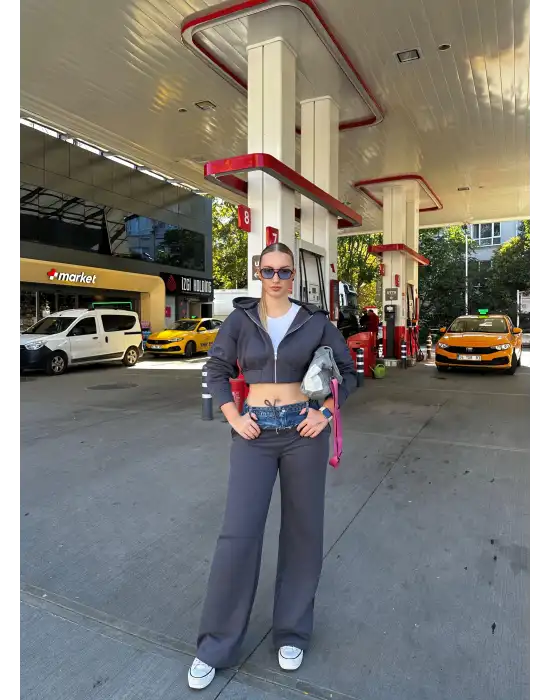 Molyn Şardonlu Kot Detay İkili Füme Eşofman Takım