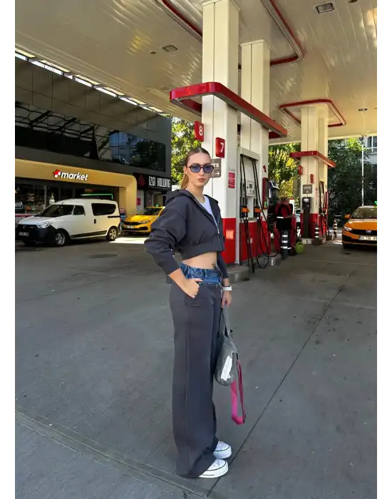 Molyn Şardonlu Kot Detay İkili Füme Eşofman Takım