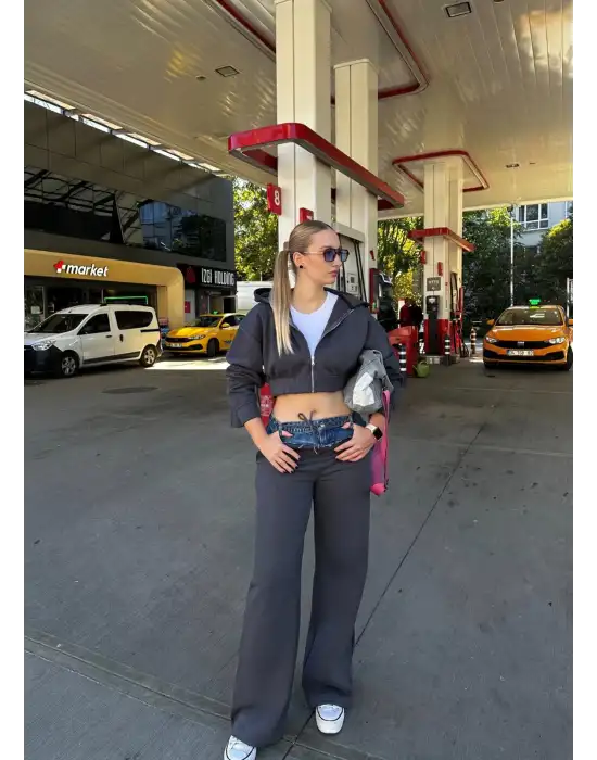 Molyn Şardonlu Kot Detay İkili Füme Eşofman Takım