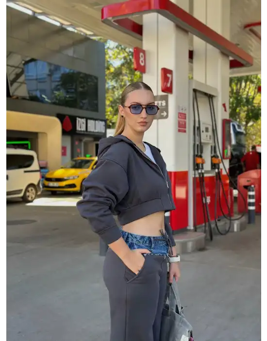 Molyn Şardonlu Kot Detay İkili Füme Eşofman Takım