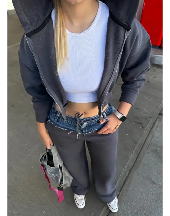 Molyn Şardonlu Kot Detay İkili Füme Eşofman Takım