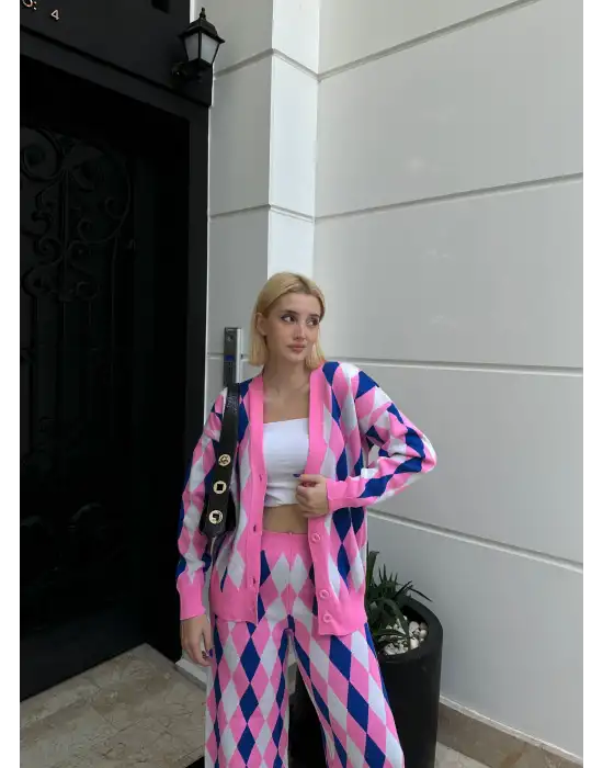 Montela Hırka/Pantolon İkili Pembe Triko Takım