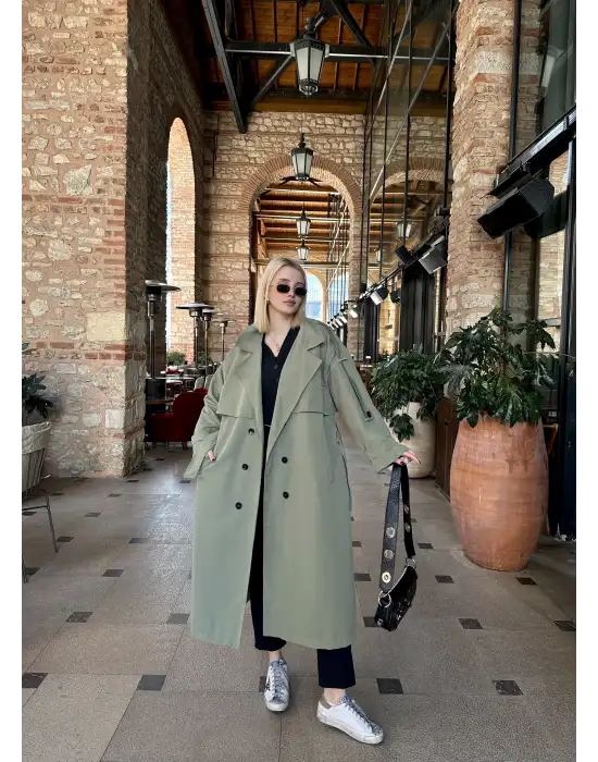 Mudo Haki Apolet Detay Premium Kalite Astarlı Trençkot