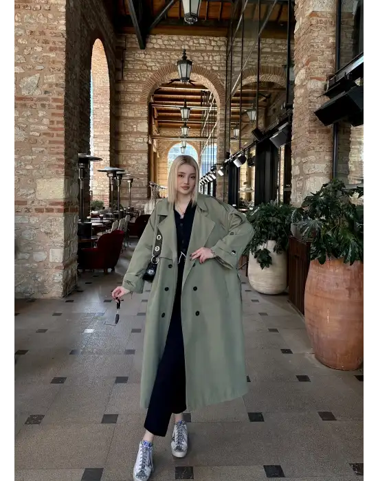 Mudo Haki Apolet Detay Premium Kalite Astarlı Trençkot