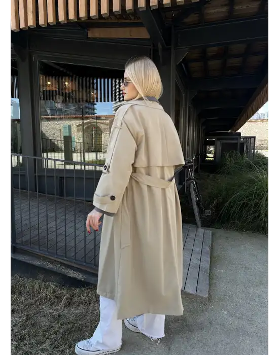 Mudo Taş Apolet Detay Premium Kalite Astarlı Trençkot