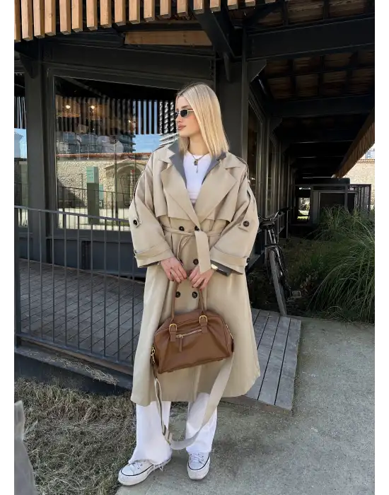 Mudo Taş Apolet Detay Premium Kalite Astarlı Trençkot