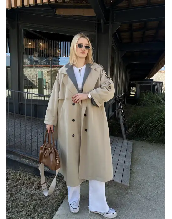 Mudo Taş Apolet Detay Premium Kalite Astarlı Trençkot