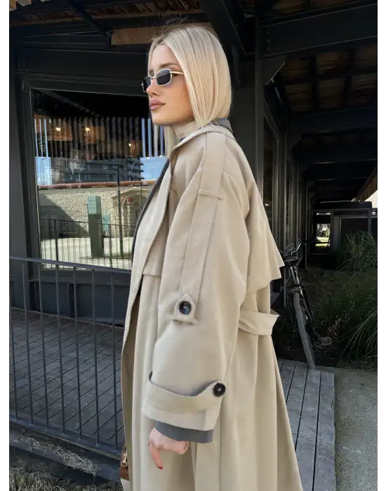 Mudo Taş Apolet Detay Premium Kalite Astarlı Trençkot